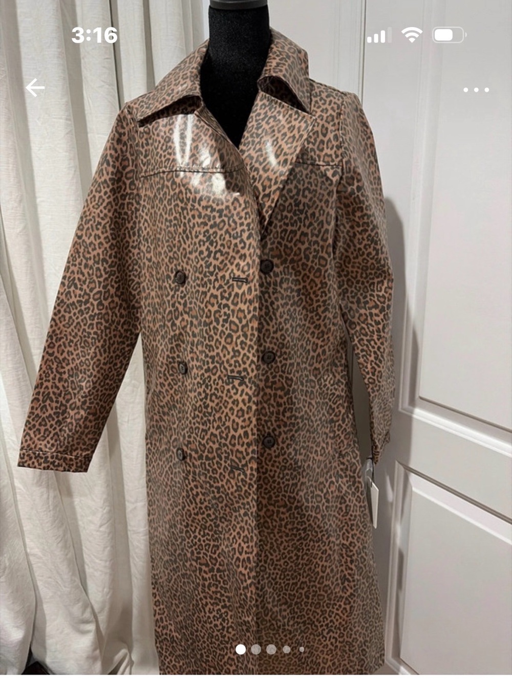 Something Navy Leopard-Print Double-Breasted Trench Coat - Brown